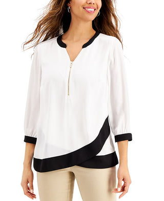 Blusa feminina colorblock da coleção JM, branca, tamanho X-G