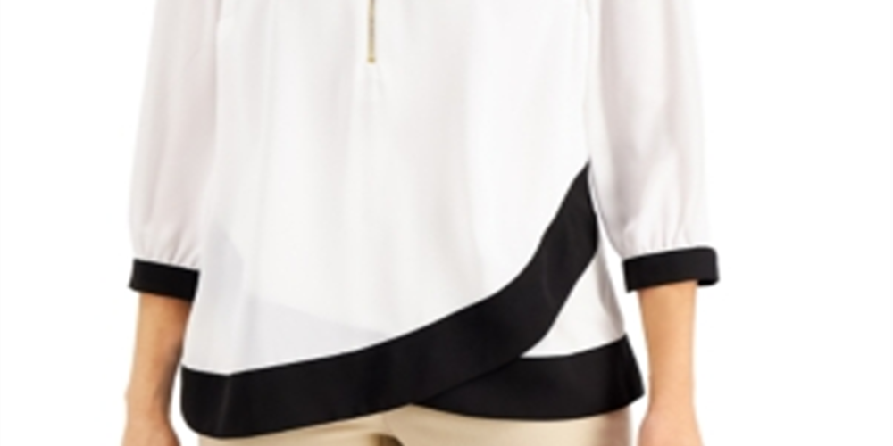 Blusa feminina colorblock da coleção JM, branca, tamanho X-G