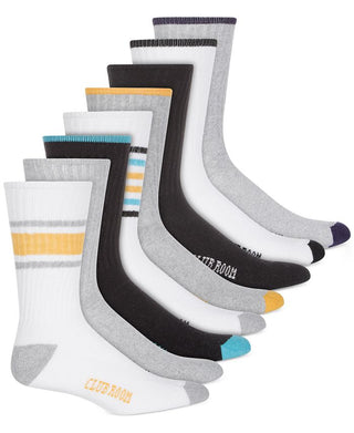 Club Room Men's 8 Pack Striped Crew Socks Yellow Size Regular