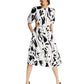 Vestido feminino estampado com manga bufante e recorte, tamanho pequeno, branco, da INC International Concepts