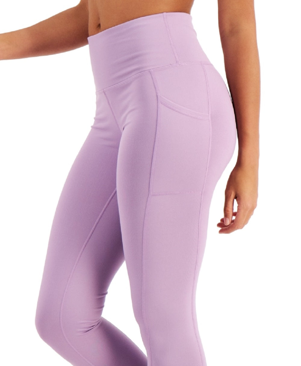 ID Ideology Leggings femininas de cintura alta com bolso lateral e comprimento 7/8, roxas, tamanho pequeno