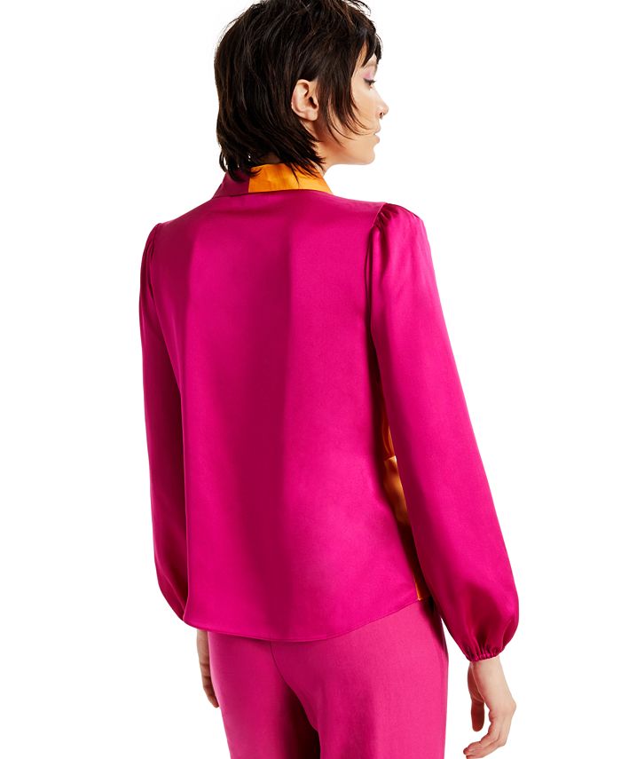 Blusa feminina com blocos de cores e frente torcida, tamanho grande, rosa, da INC International Concepts