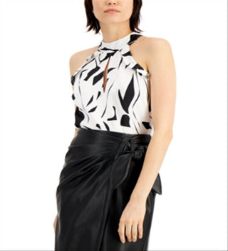 Blusa feminina sem mangas com recorte estampado INC International Concepts, branca, tamanho X-S