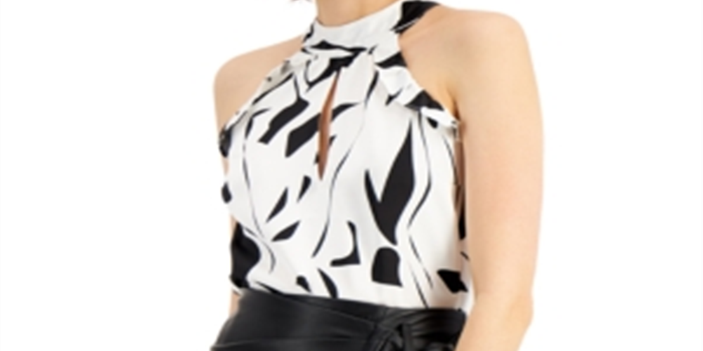 Blusa feminina sem mangas com recorte estampado INC International Concepts, branca, tamanho X-S