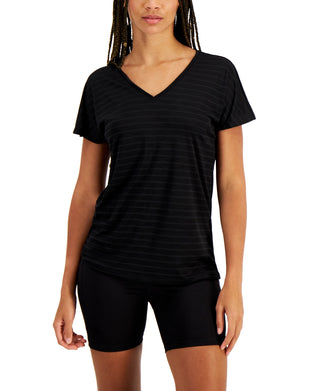 Camiseta feminina listrada Ideology Shadow, preta, tamanho X-S