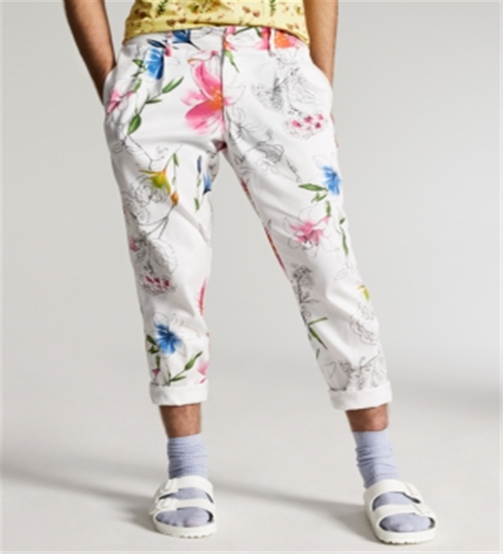 Calças afuniladas florais slim fit masculinas da INC International Concepts, tamanho XX-G, brancas