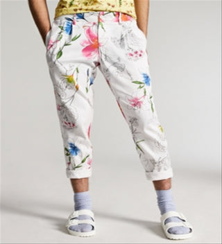 Calças afuniladas florais slim fit masculinas da INC International Concepts, tamanho XX-G, brancas