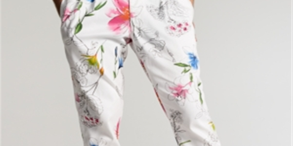 Calças afuniladas florais slim fit masculinas da INC International Concepts, tamanho XX-G, brancas