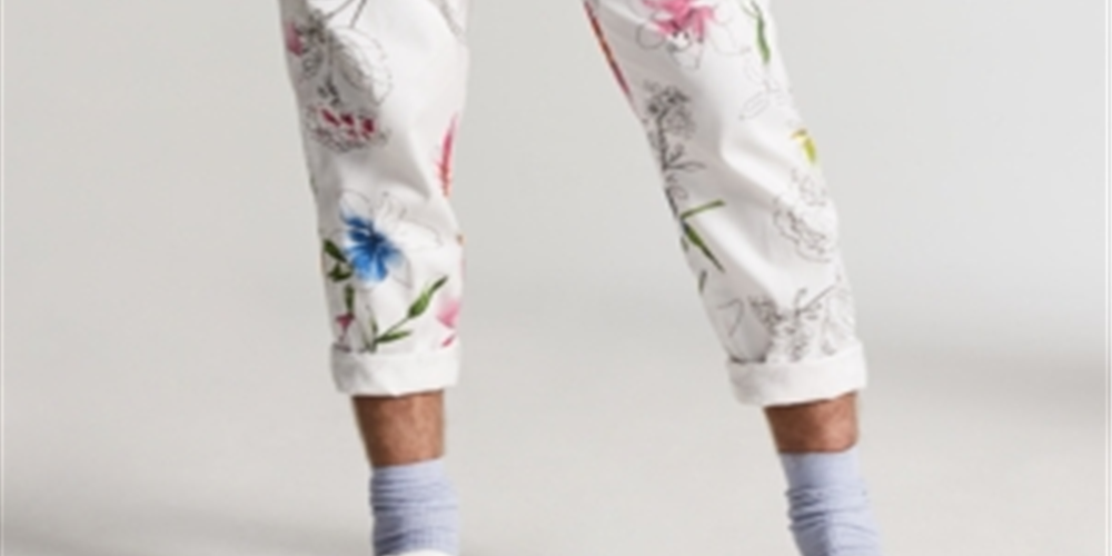 Calças afuniladas florais slim fit masculinas da INC International Concepts, tamanho XX-G, brancas