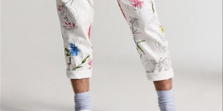 Calças afuniladas florais slim fit masculinas da INC International Concepts, tamanho XX-G, brancas