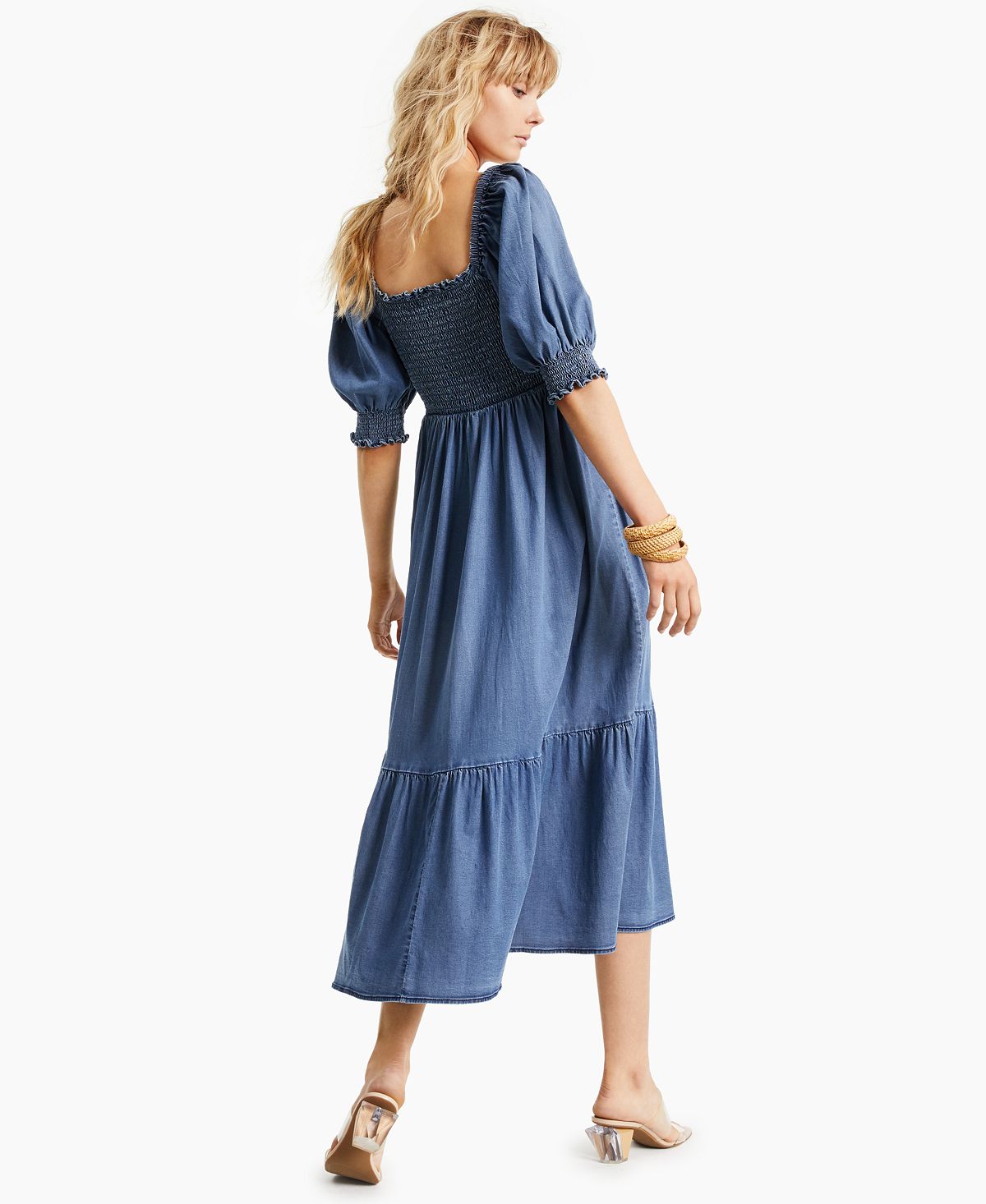 Vestido jeans feminino com manga bufante e estampa floral, tamanho XS, da INC International Concepts