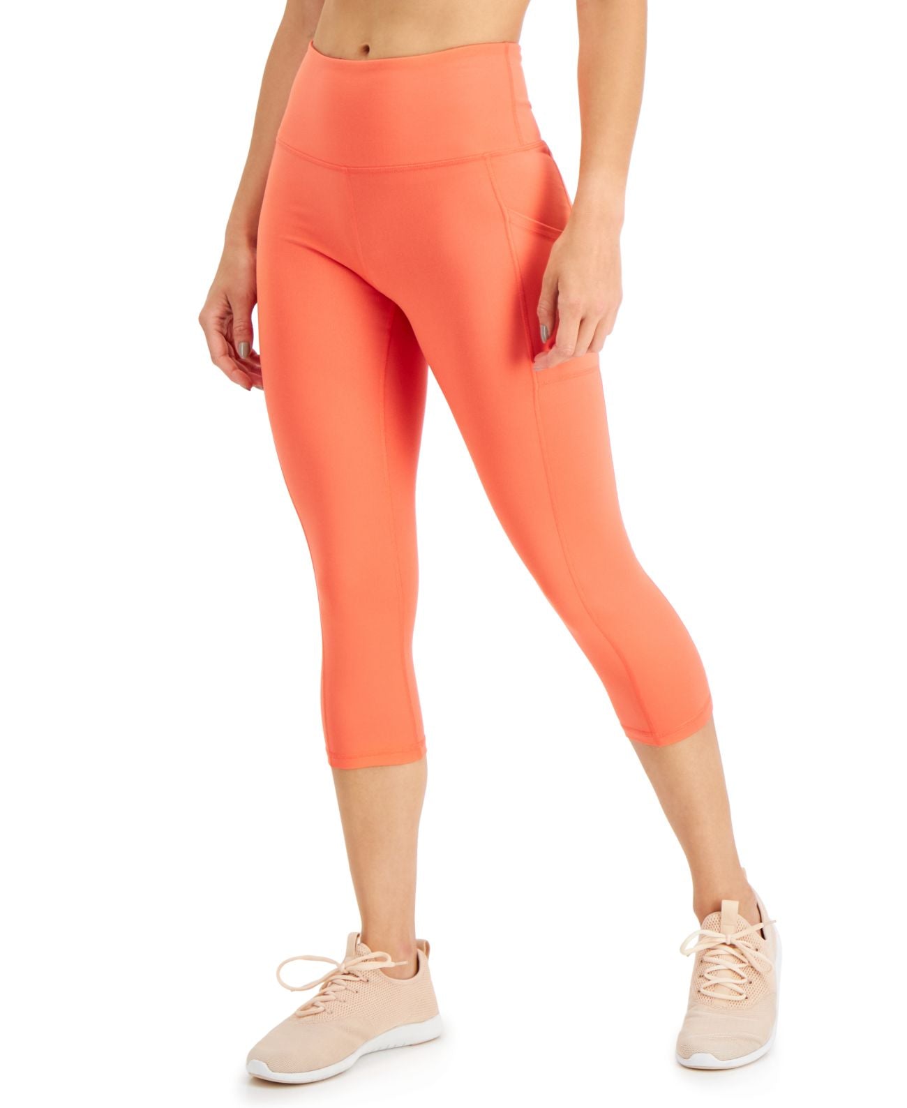 ID Ideology Leggings Cropped Femininas Cintura Alta Bolso Lateral Laranja Tamanho Médio