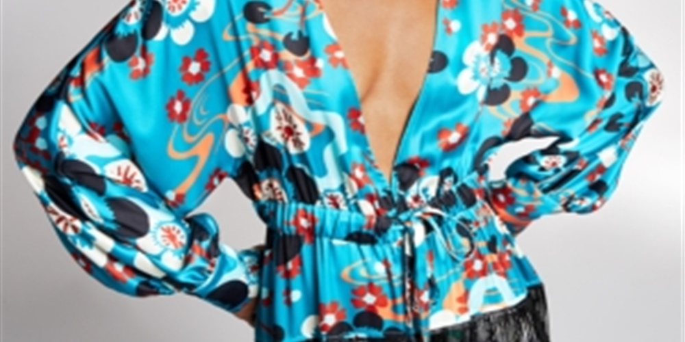 Blusa quimono feminina com franjas e miçangas da INC International Concepts, azul, tamanho pequeno