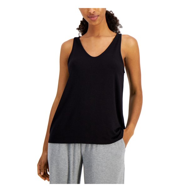 ID Ideology Camiseta regata feminina elástica sem mangas com decote em V, roupa esportiva, preta, tamanho G