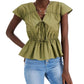 Blusa feminina de algodão franzido com decote em V, tamanho X-S, verde, da INC International Concepts