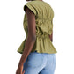 Blusa feminina de algodão franzido com decote em V, tamanho X-S, verde, da INC International Concepts