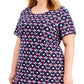 Vestido camiseta feminino Karen Scott com mangas divididas, azul, tamanho 1X