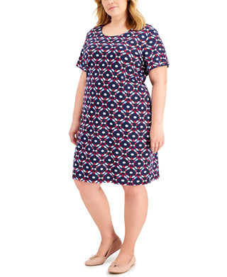 Vestido camiseta feminino Karen Scott com mangas divididas, azul, tamanho 1X