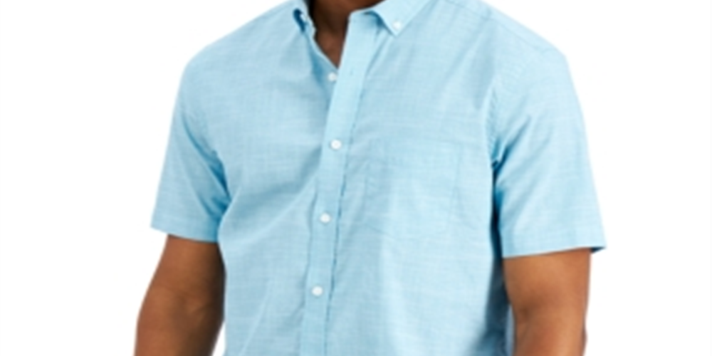 Camisa de algodão elástico com textura xadrez masculina Club Room, azul, tamanho médio