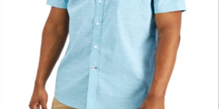 Camisa de algodão elástico com textura xadrez masculina Club Room, azul, tamanho médio