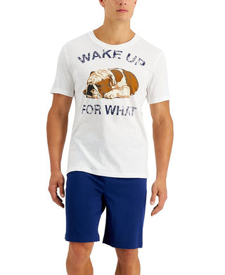 Conjunto de pijama masculino com estampa de buldogue, camiseta e shorts, tamanho XXG, branco, para dormir