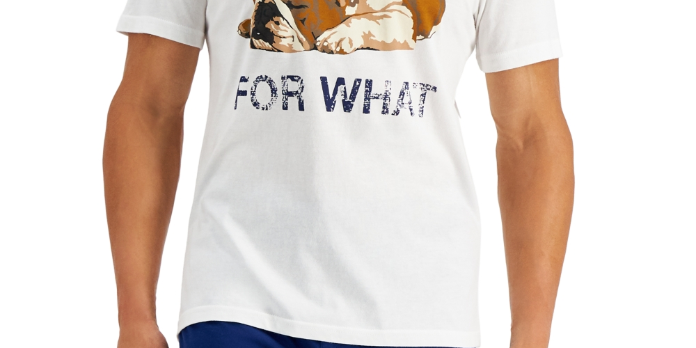 Conjunto de pijama masculino com estampa de buldogue, camiseta e shorts, tamanho XXG, branco, para dormir