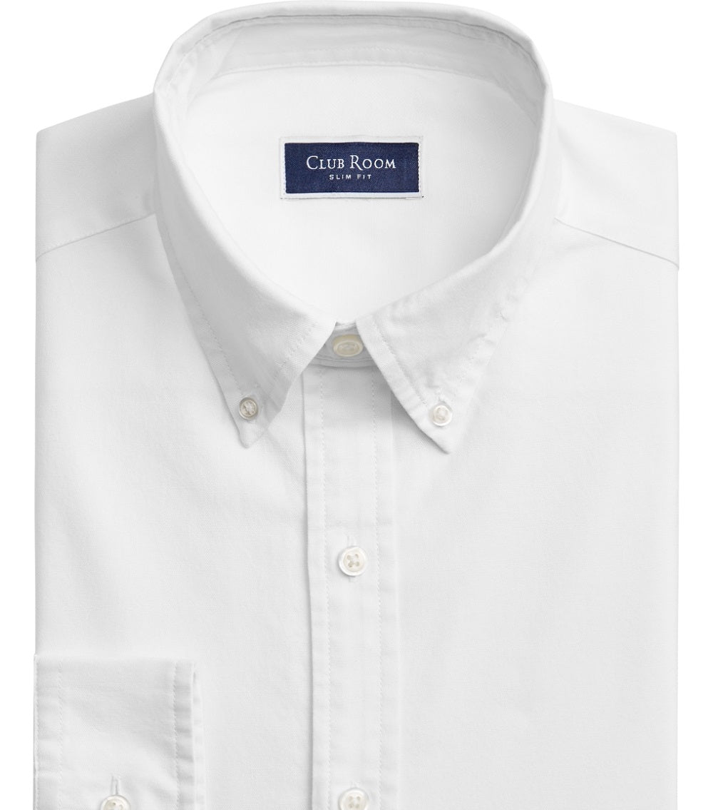 Camisa social masculina Club Room Slim Fit de algodão Oxford, branca, tamanho X-G