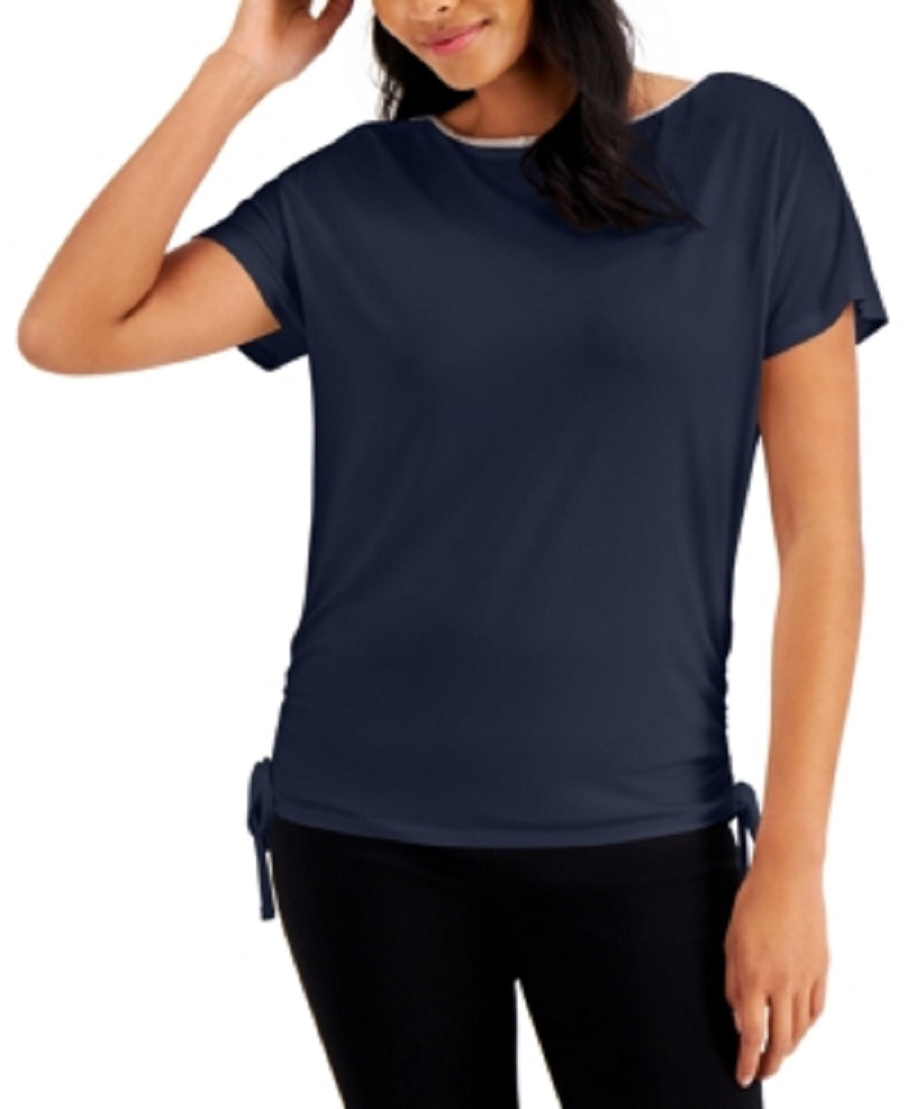 JM Collection Top feminino com amarração lateral azul tamanho extragrande