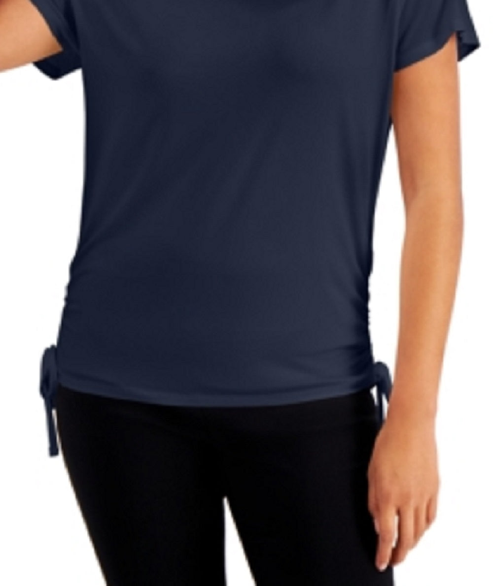 JM Collection Top feminino com amarração lateral azul tamanho extragrande