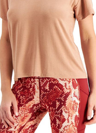 ID Ideology Women's Stretch Ribbed Short Sleeve V Neck T-Shirt Brown Size X-Small