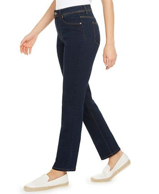 Jeans feminino estilo &amp; co, cintura alta, natural, perna reta, azul, tamanho 10, pequeno