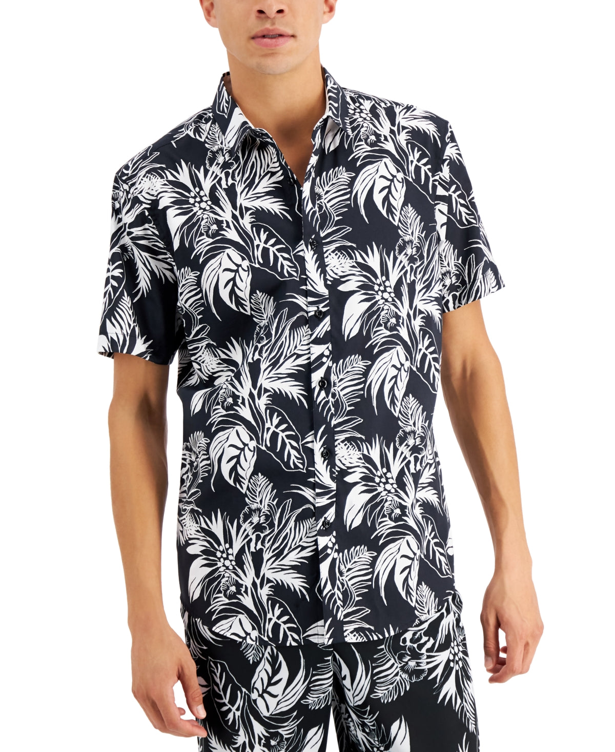 Camisa Modern Palm Masculina INC International Concepts Preta Tamanho Médio