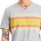 Camiseta masculina listrada com decote em V e listras do sudoeste Sun + Stone, cinza, tamanho médio
