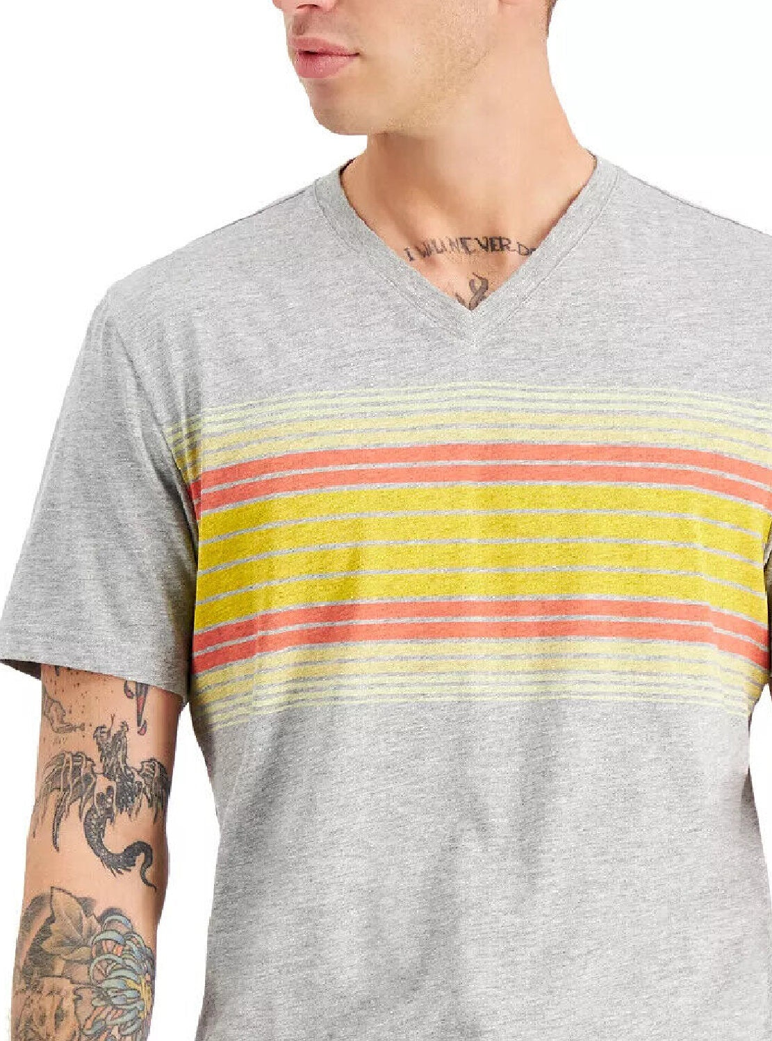 Camiseta masculina listrada com decote em V e listras do sudoeste Sun + Stone, cinza, tamanho médio