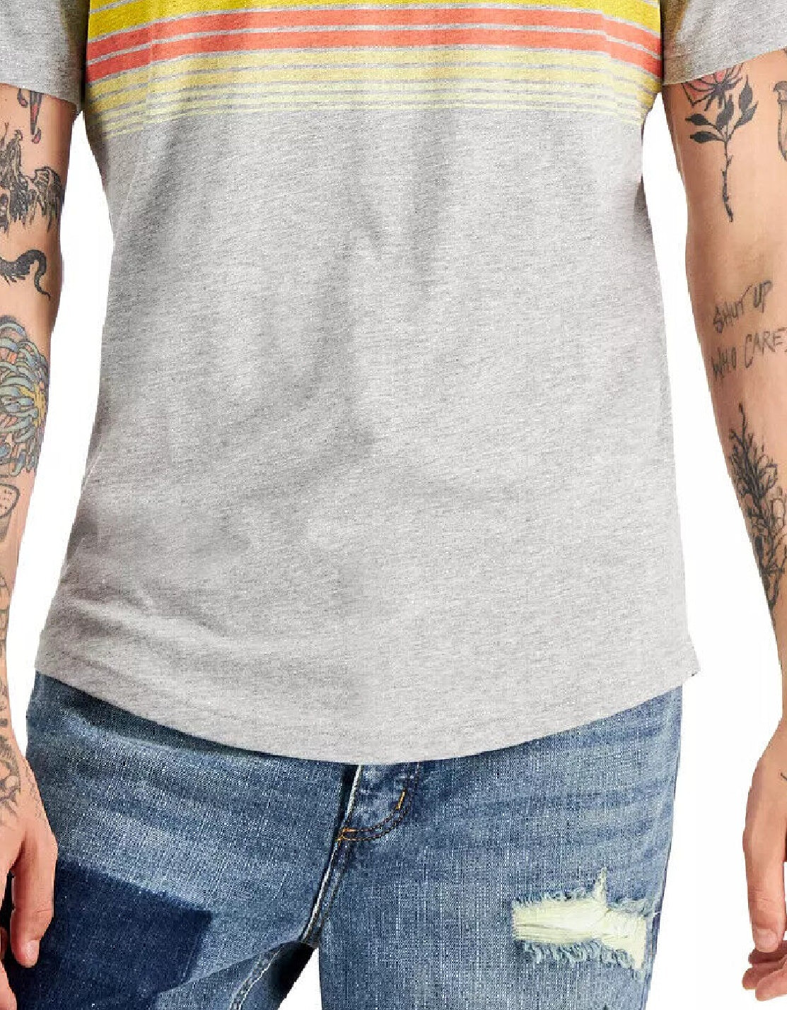 Camiseta masculina listrada com decote em V e listras do sudoeste Sun + Stone, cinza, tamanho médio
