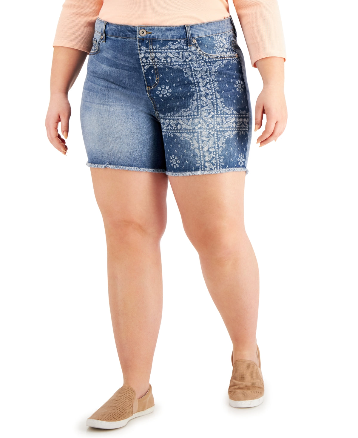 Shorts jeans feminino de cintura alta com corte reto Style &amp; Co, azul 24W
