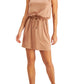 Vestido feminino sem mangas com cordão na cintura, tamanho médio, rosa