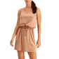 Vestido feminino sem mangas com cordão na cintura, tamanho médio, rosa