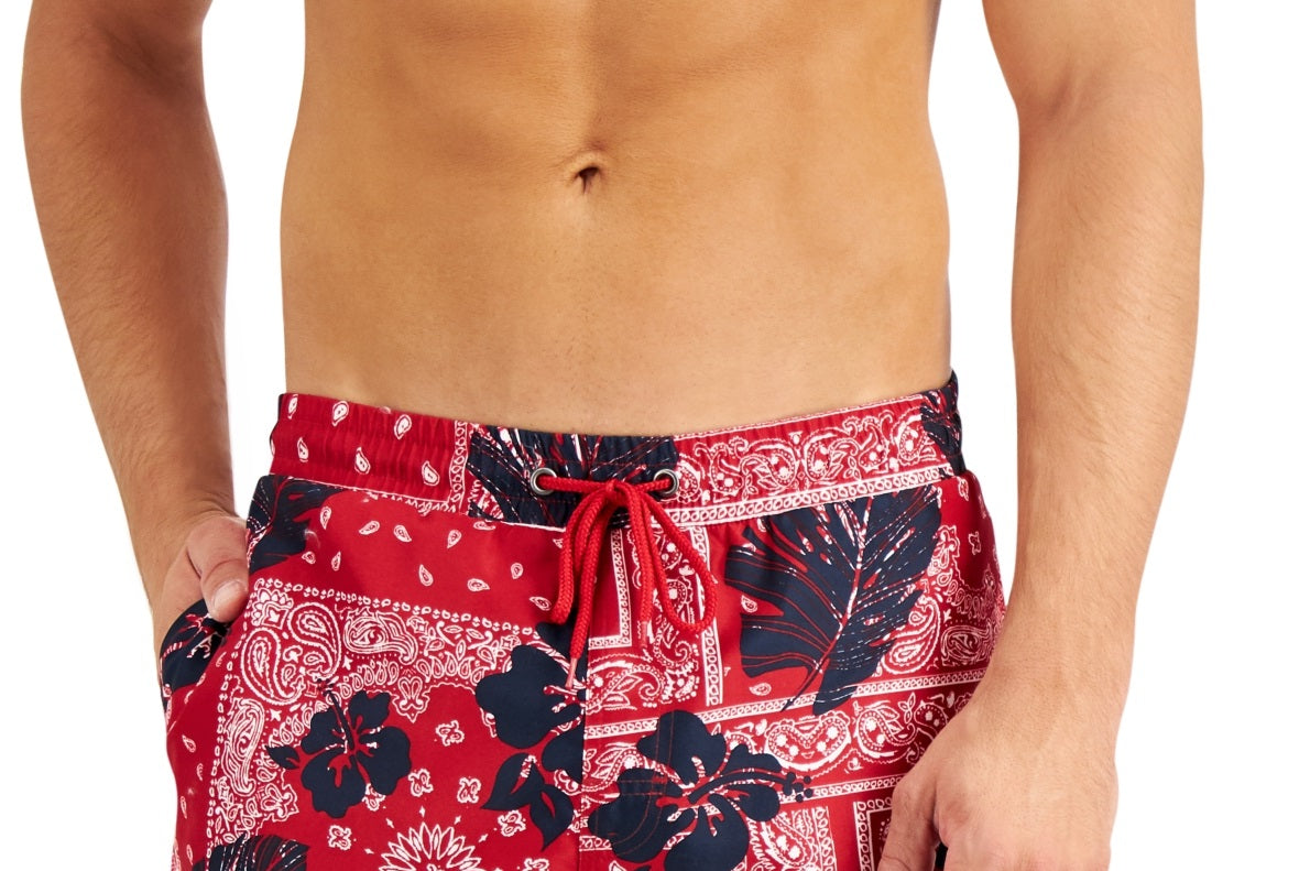 Club Room Masculino Floral Bandana 7 Calções de Banho Vermelho Tamanho XX-Grande