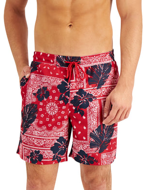 Club Room Masculino Floral Bandana 7 Calções de Banho Vermelho Tamanho XX-Grande