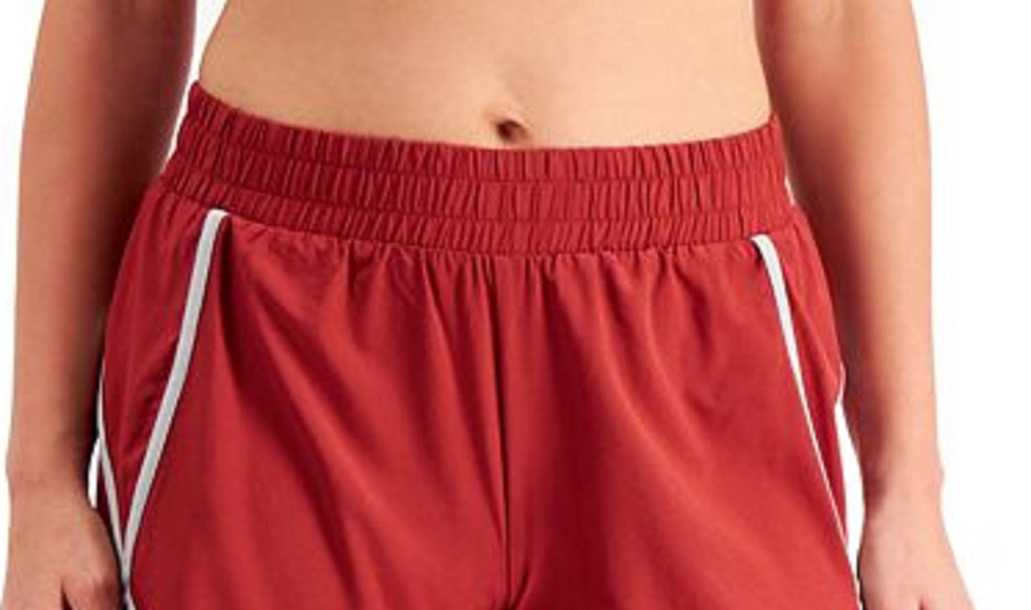 ID Ideology Shorts femininos lisos com camadas, estilo ativo, vermelho, tamanho grande