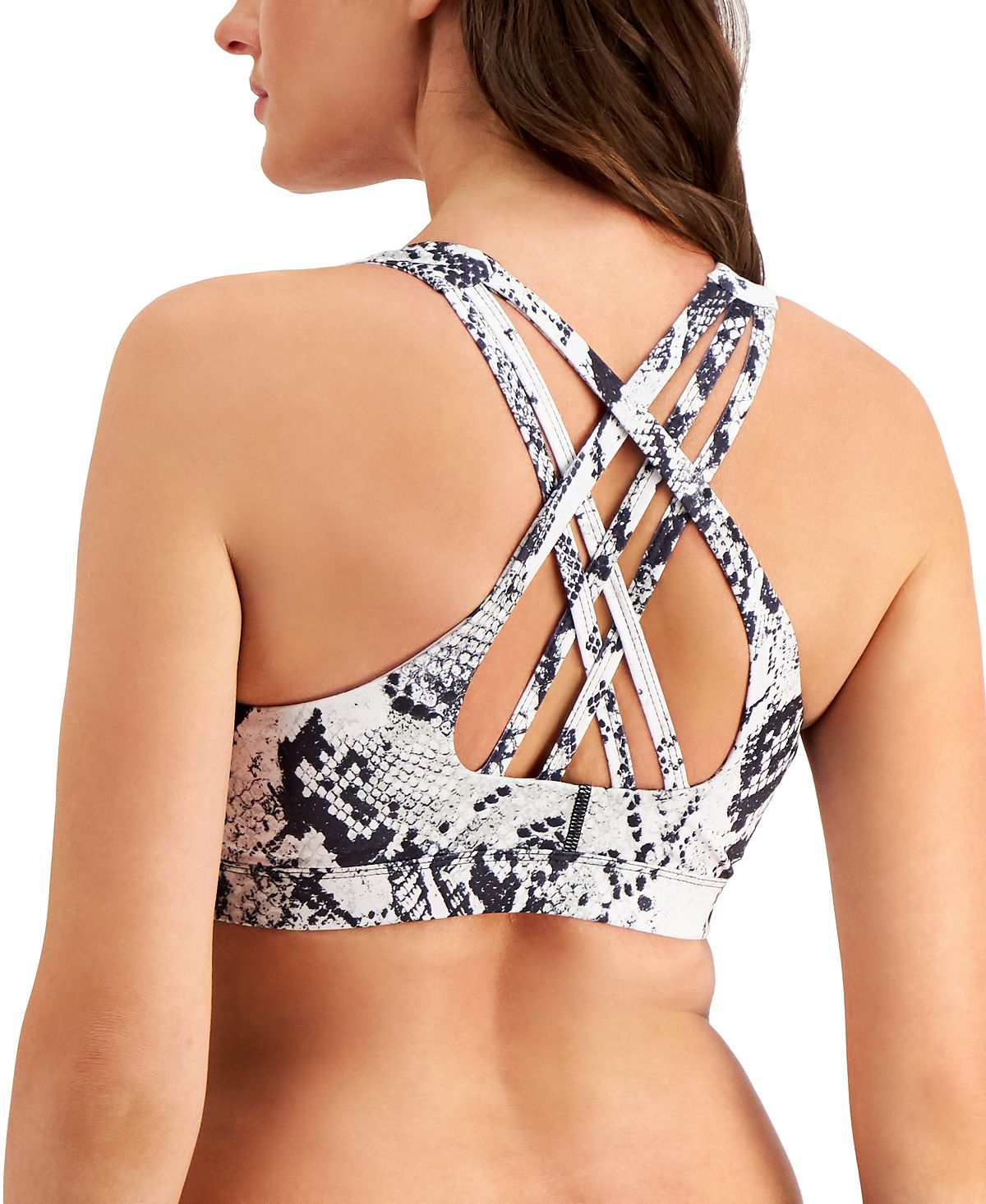 Sutiã esportivo feminino Ideology Intimates de baixo impacto com alças e estampa animal, tamanho grande, branco