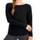 ID Ideology Blusa feminina de manga comprida com ombros caídos, preta, tamanho X-S