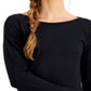ID Ideology Blusa feminina de manga comprida com ombros caídos, preta, tamanho X-S