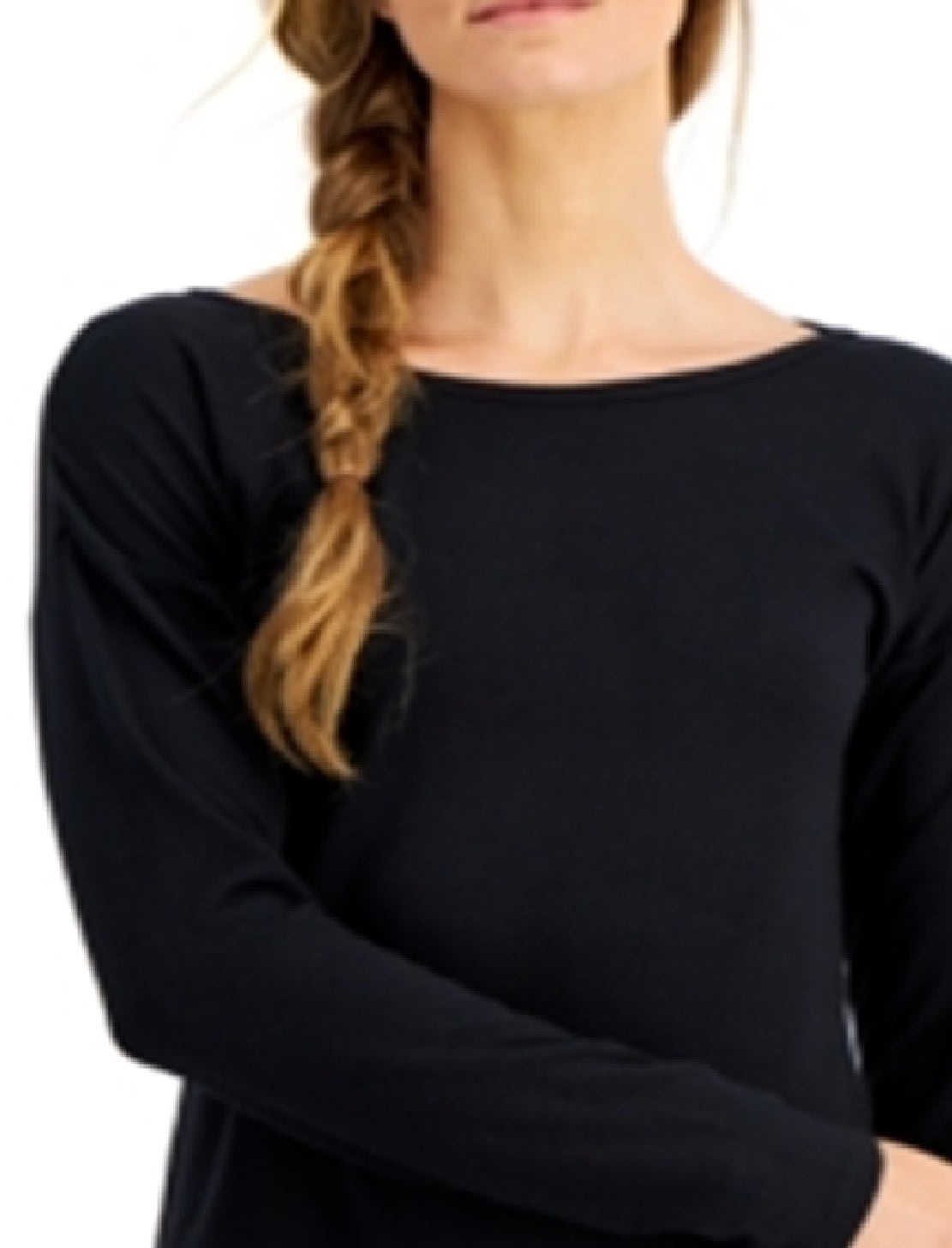 ID Ideology Blusa feminina de manga comprida com ombros caídos, preta, tamanho X-S