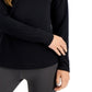ID Ideology Blusa feminina de manga comprida com ombros caídos, preta, tamanho X-S