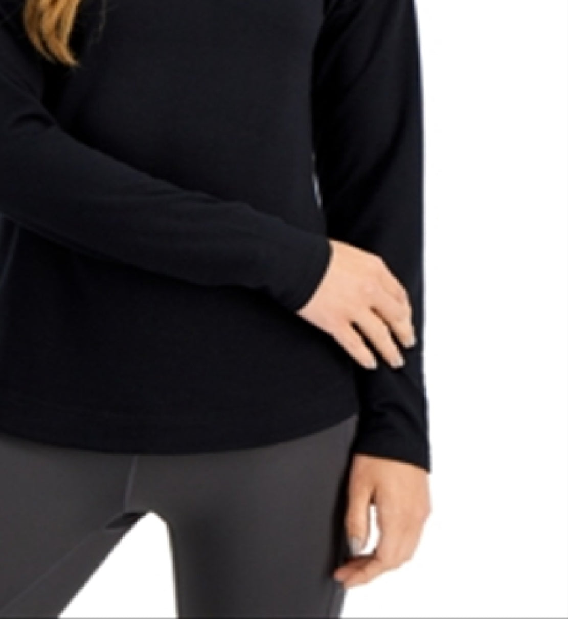 ID Ideology Blusa feminina de manga comprida com ombros caídos, preta, tamanho X-S