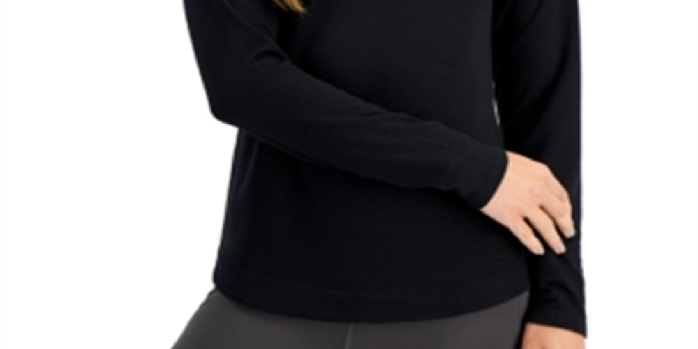 ID Ideology Top feminino de manga comprida com ombros caídos, preto, tamanho XX-G