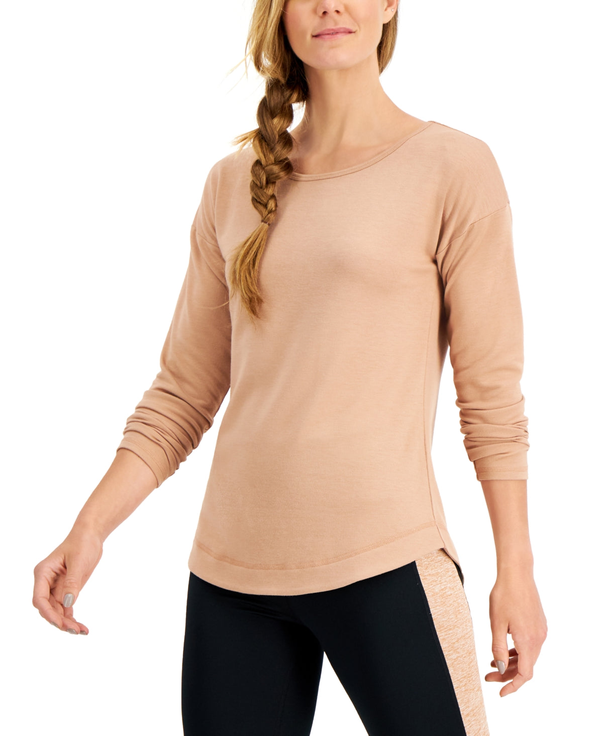 ID Ideology Blusa feminina de manga comprida com ombros caídos, marrom, tamanho XX-G