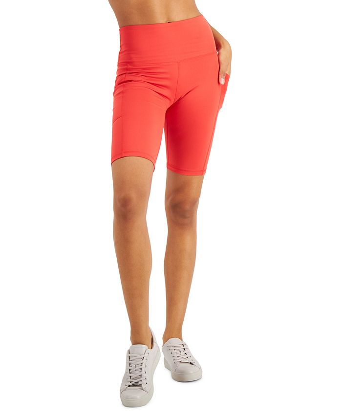 ID Ideology Shorts de ciclismo feminino com bolso e cintura alta, vermelho, tamanho X-S